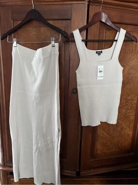 Splendid Cream Ribbed Midi Skirt & Tank Set
